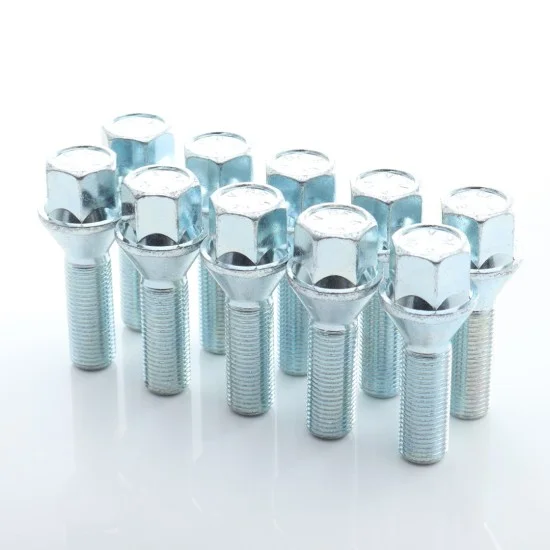 Set of 10 HEX17 tapered bolt M12x1,5 x32mm Silver Set of 10 HEX17 tapered bolt M12x1,5 x32mm Silver
