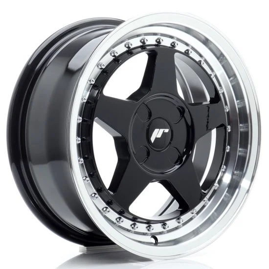 JR Wheels JR6 16x7 ET20-35 4H BLANK Gloss Black w/ Machined Lip JR Wheels JR6 16x7 ET20-35 4H BLANK Gloss Black w/ Machined Lip